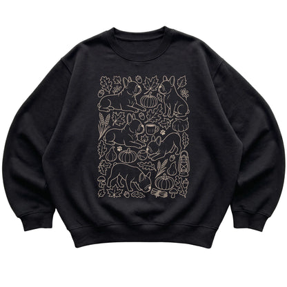 Black French Bulldog Fall Leaves shirt laid flat