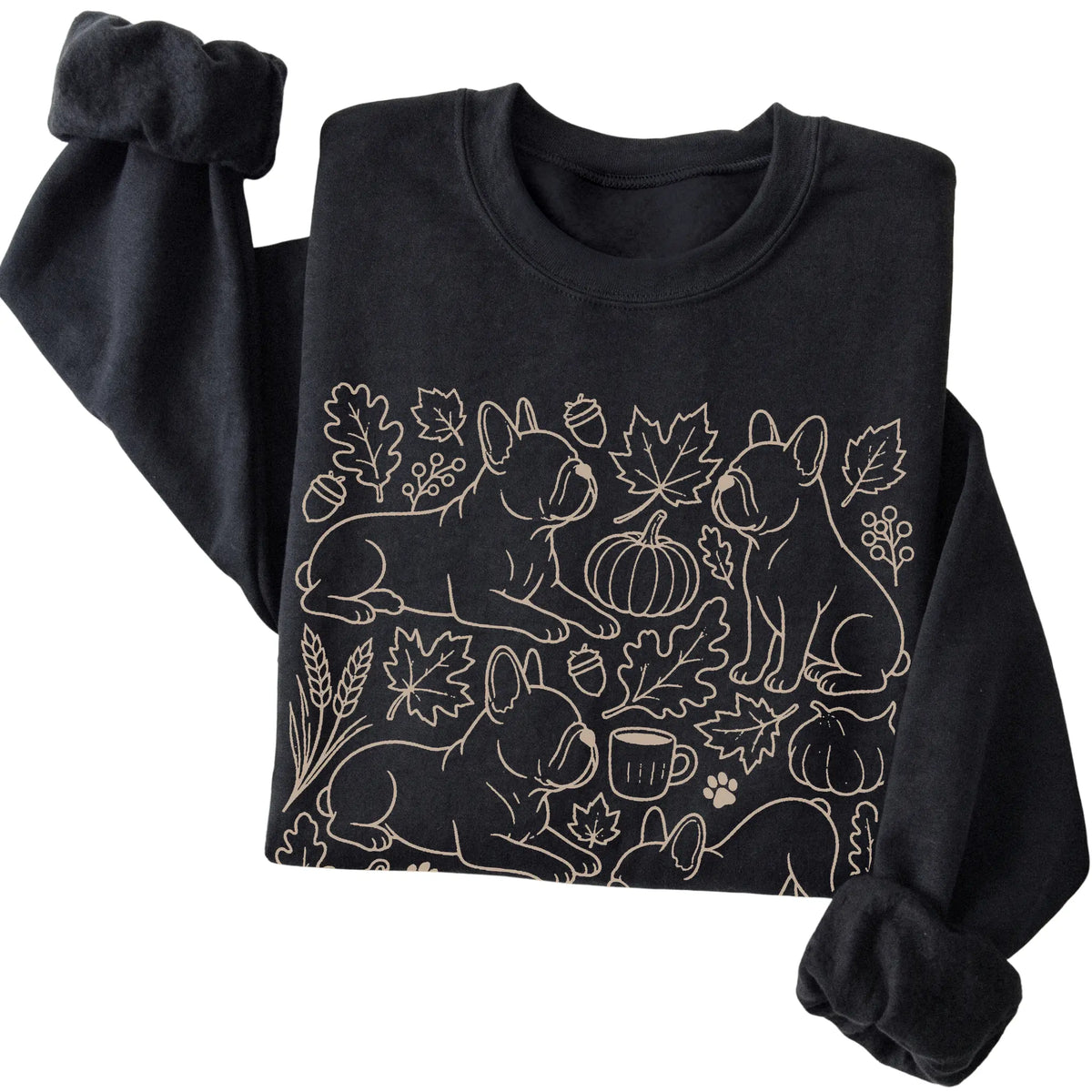 Black French Bulldog Fall Leaves folded detail view