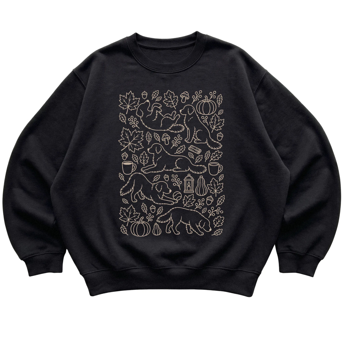Black Golden Retriever Fall Leaves shirt laid flat