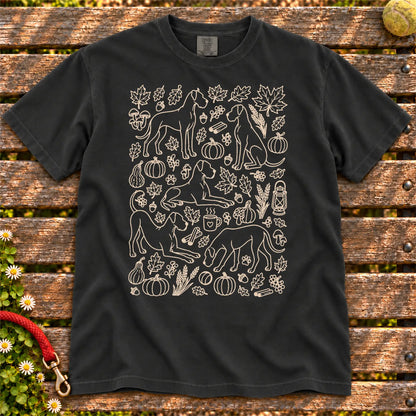Autumn Great Dane design on a Black Comfort Colors T-shirt, shown flat