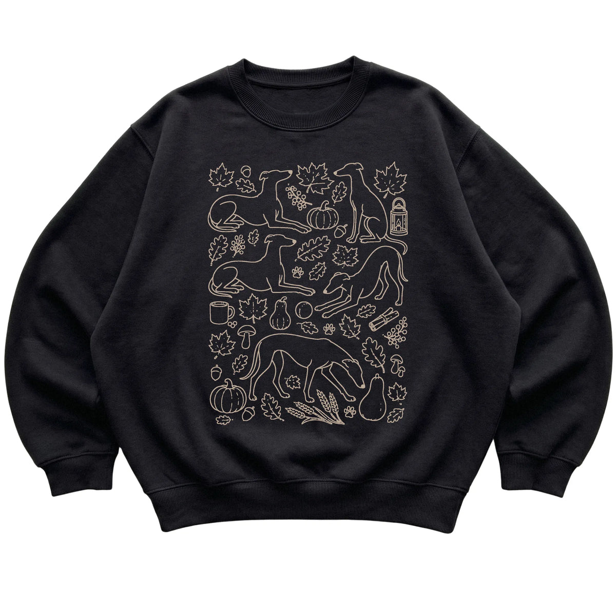 Black Greyhound Fall Leaves shirt laid flat