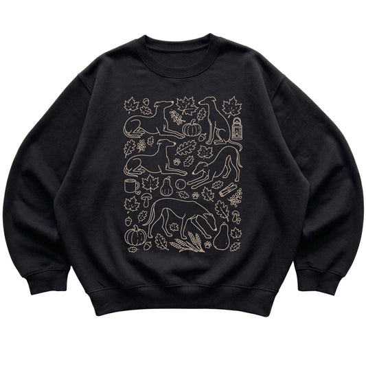 Black Greyhound Fall Leaves shirt laid flat