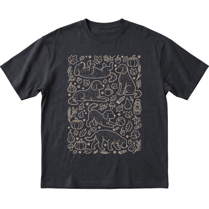 Black Labradoodle Fall Leaves shirt laid flat