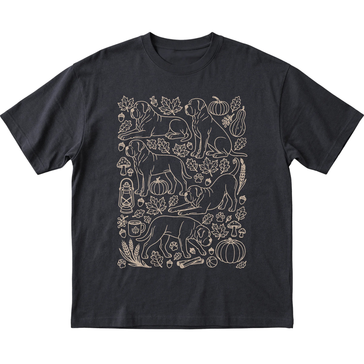 Black Mastiff Fall Leaves shirt laid flat
