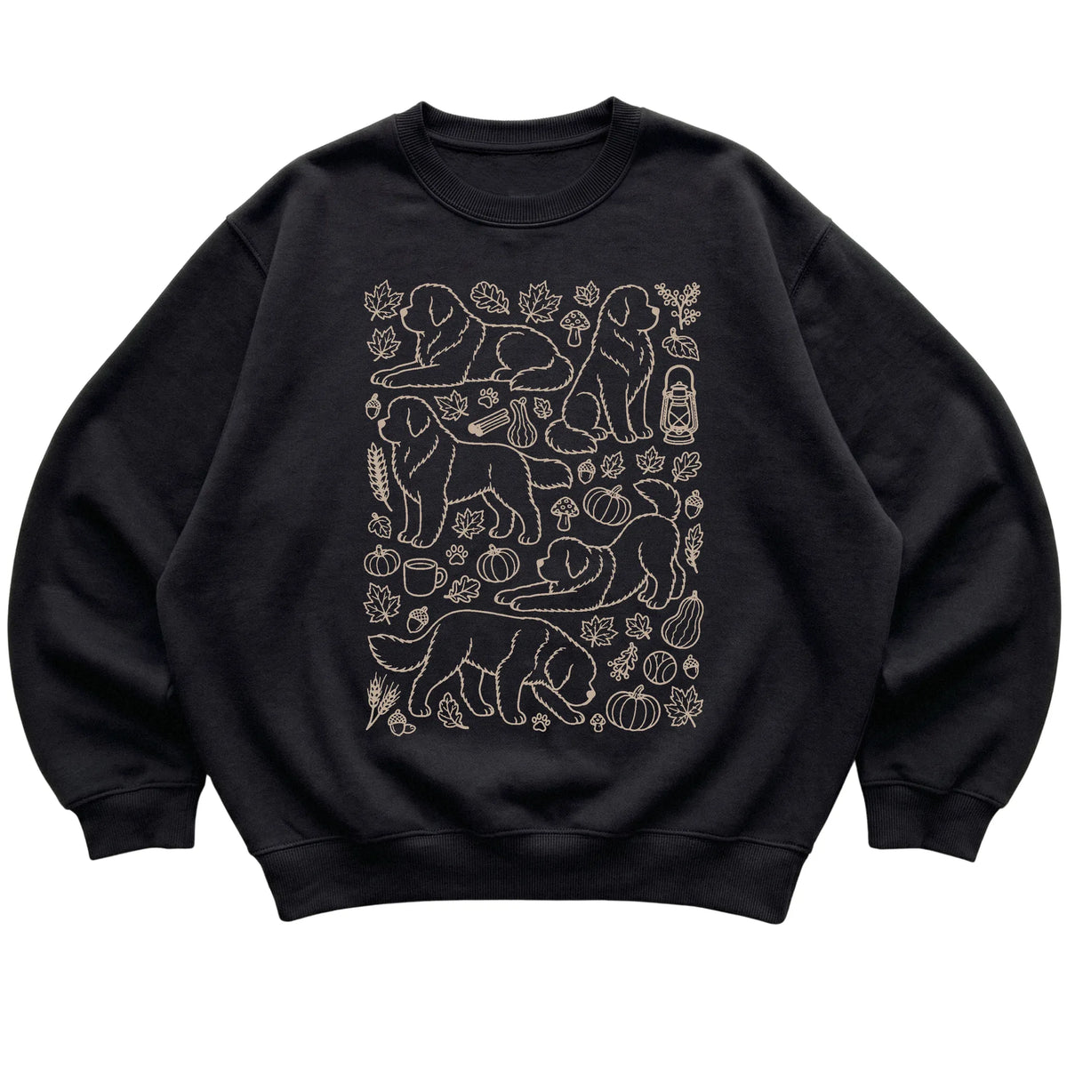 Black Newfie Fall Leaves shirt laid flat