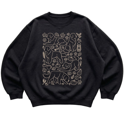 Black Newfie Fall Leaves shirt laid flat