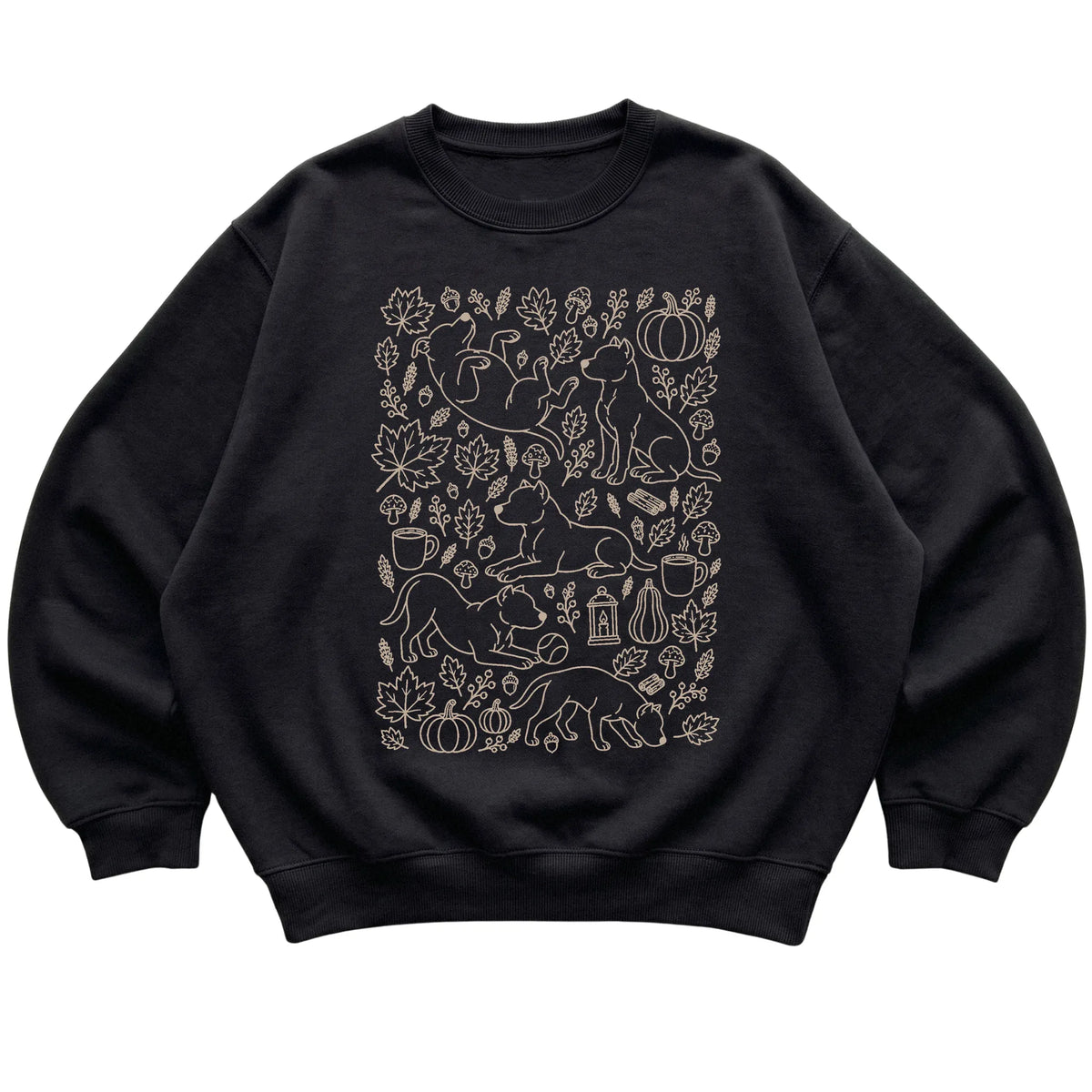 Black Pitbull Fall Leaves shirt laid flat