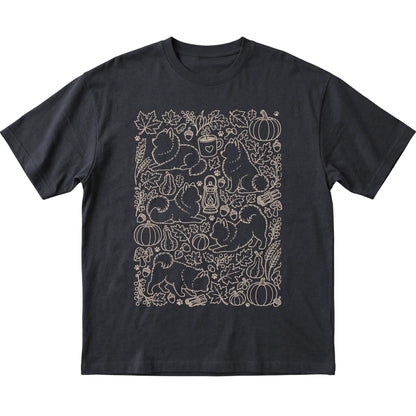Black Pomeranian Fall Leaves shirt laid flat