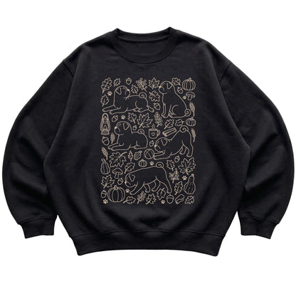 Black Pug Fall Leaves shirt laid flat