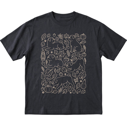 Black Pug Fall Leaves shirt laid flat