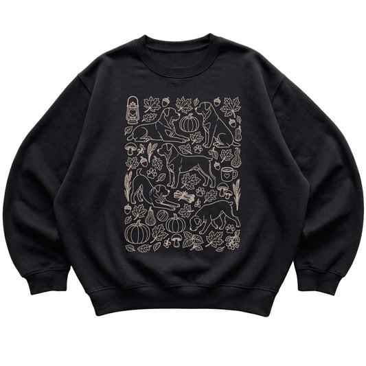 Black Rottweiler Fall Leaves shirt laid flat