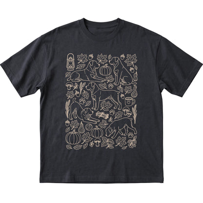 Black Rottweiler Fall Leaves shirt laid flat