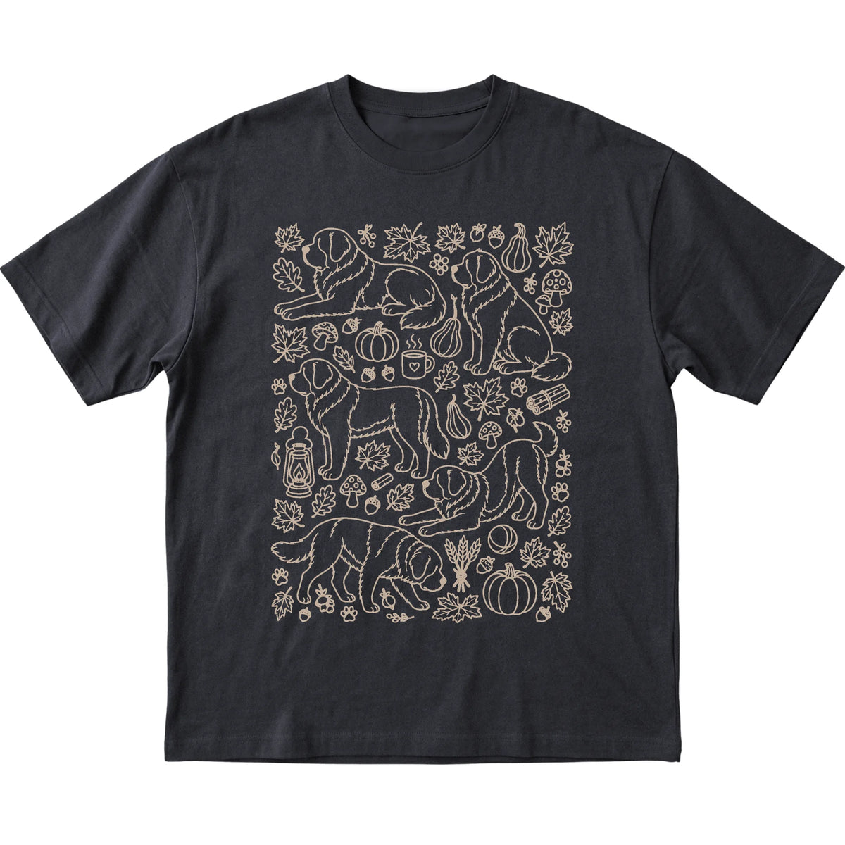 Black Saint Bernard Fall Leaves shirt laid flat
