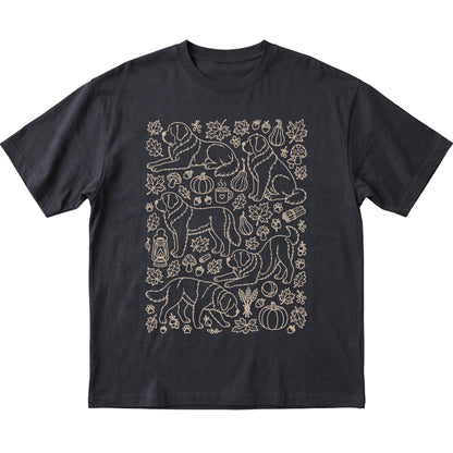 Black Saint Bernard Fall Leaves shirt laid flat