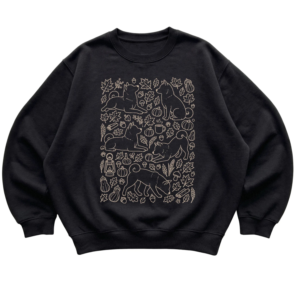 Black Shiba Inu Fall Leaves shirt laid flat