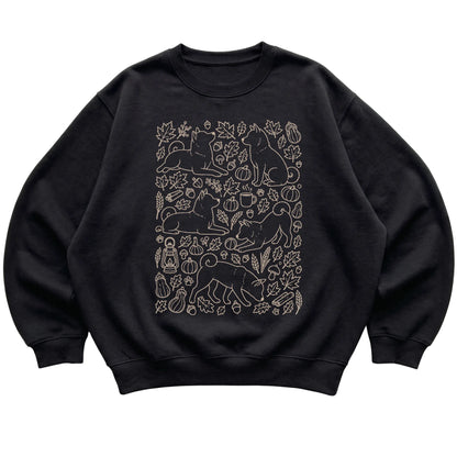 Black Shiba Inu Fall Leaves shirt laid flat