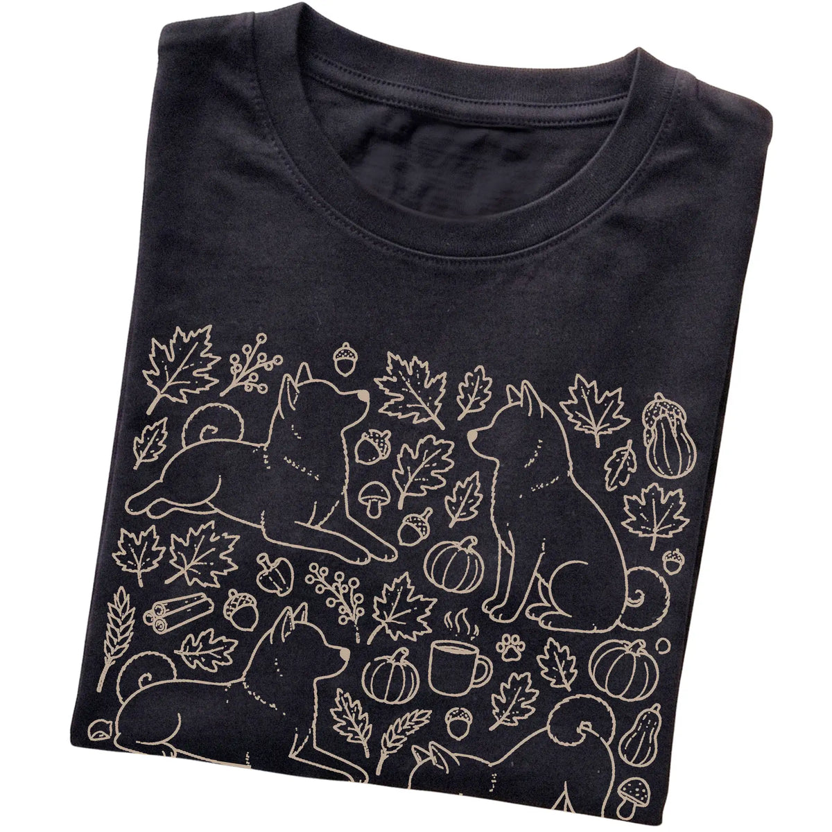 Black Shiba Inu Fall Leaves folded detail view
