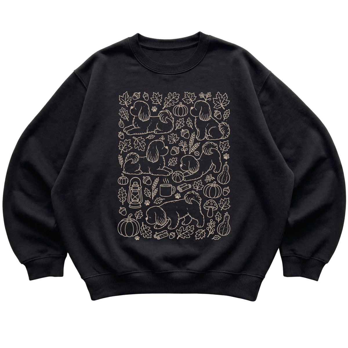 Black Shih Tzu Fall Leaves shirt laid flat