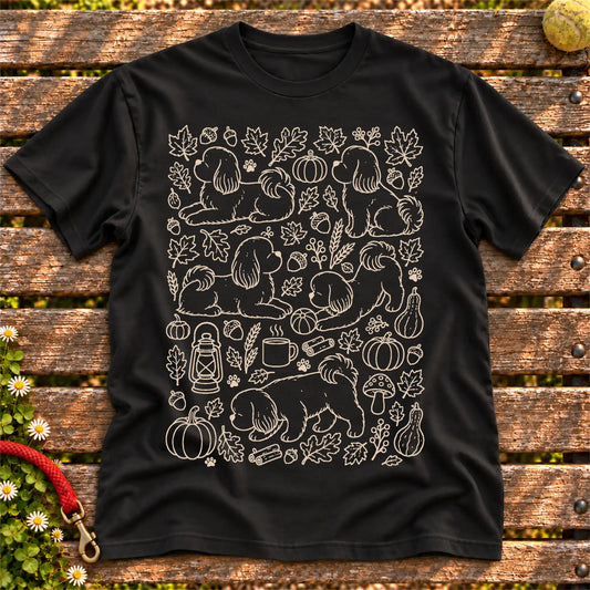 Shih Tzu Autumn on a Black T-shirt, shown flat