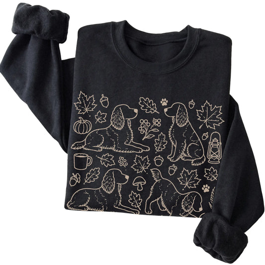 Black Springer Spaniel Fall Leaves folded detail view