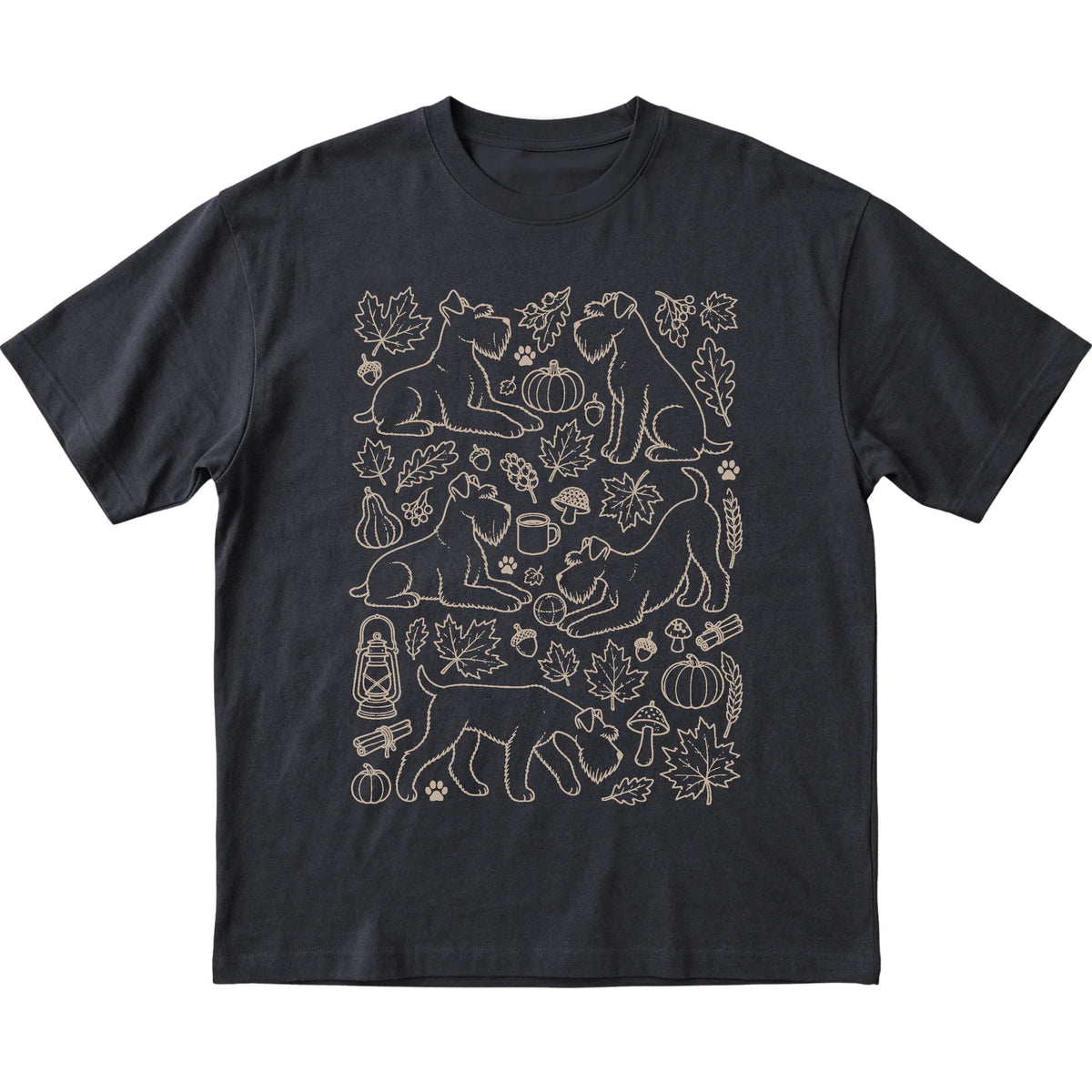 Black Standard Schnauzer Fall Leaves shirt laid flat