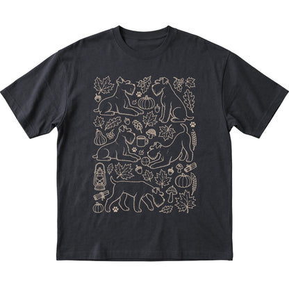 Black Standard Schnauzer Fall Leaves shirt laid flat