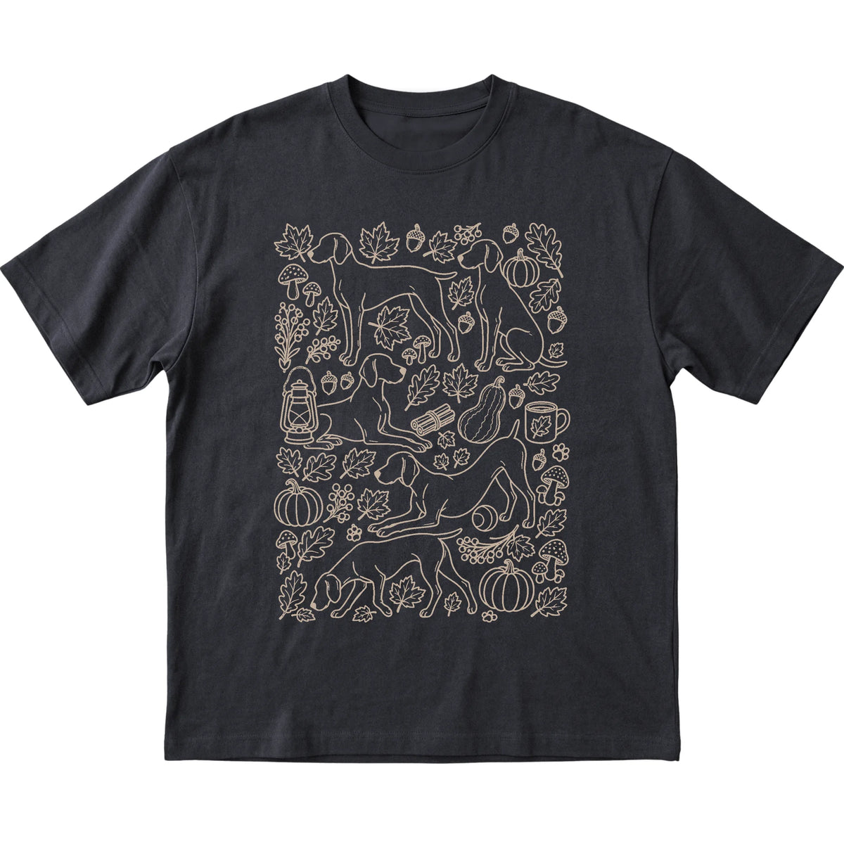 Black Weimaraner Fall Leaves shirt laid flat