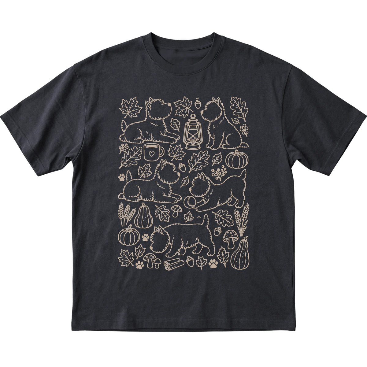 Black Westie Fall Leaves shirt laid flat