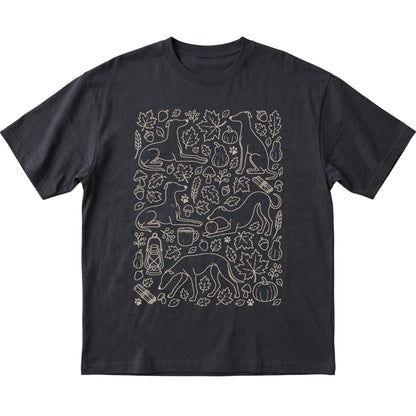 Black Whippet Fall Leaves shirt laid flat