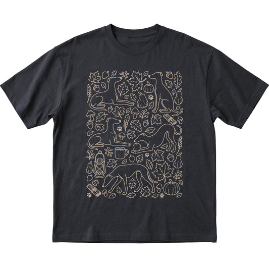 Black Whippet Fall Leaves shirt laid flat