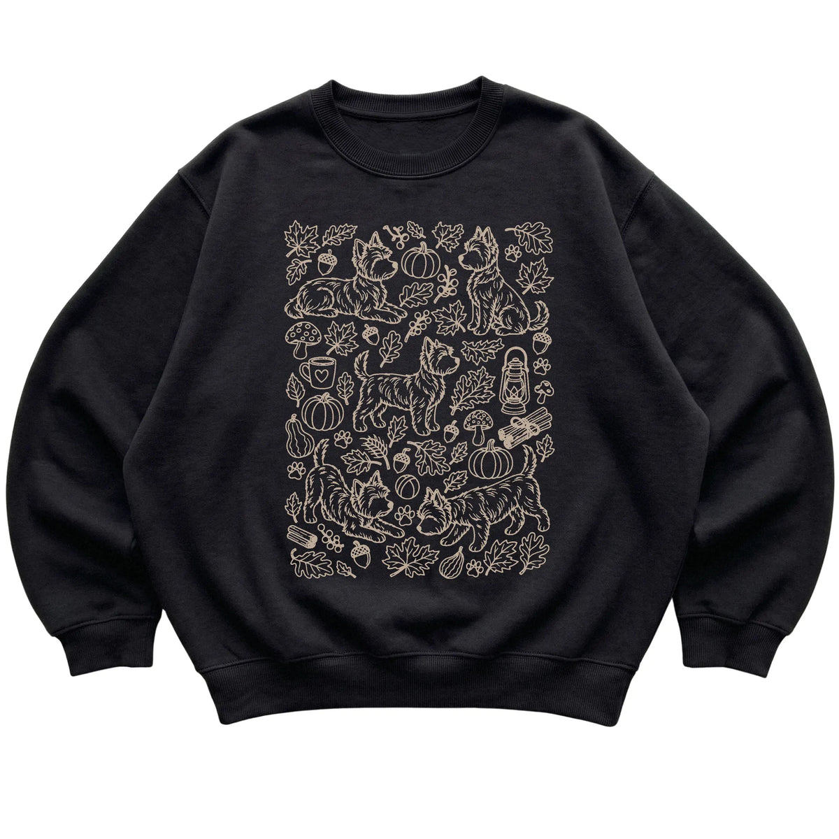 Black Yorkie Fall Leaves shirt laid flat