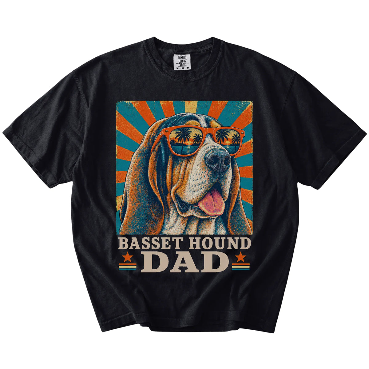 Retro Basset Hound Dad design on a Black Comfort Colors T-shirt