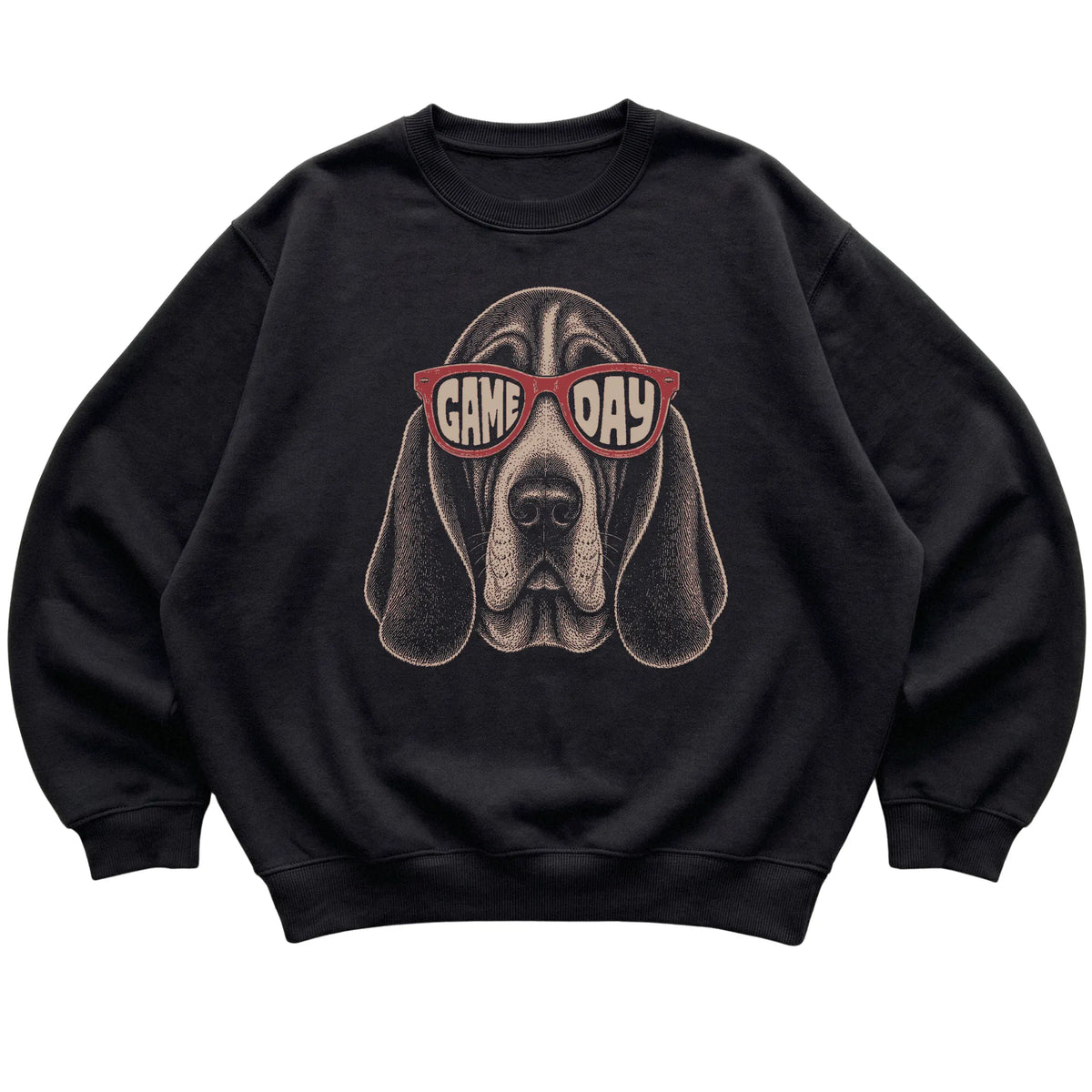 Black Basset Hound Game Day Sunglasses sweatshirt, laid flat