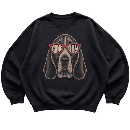 Black Basset Hound Game Day Sunglasses sweatshirt, laid flat