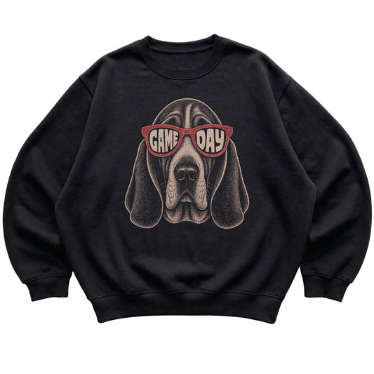 Black Basset Hound Game Day Sunglasses sweatshirt, laid flat