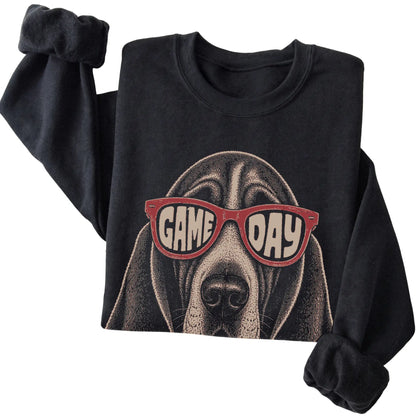 Black Basset Hound Game Day Sunglasses sweatshirt, folded