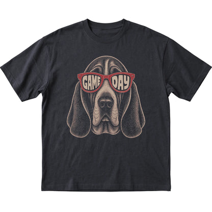 Black Basset Hound Game Day Sunglasses T-shirt, laid flat
