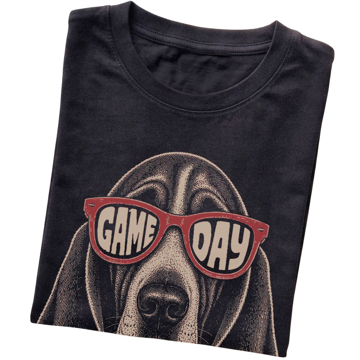 Black Basset Hound Game Day Sunglasses T-shirt, folded
