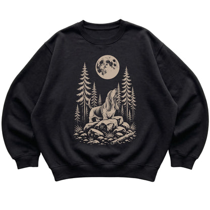 Basset Hound Howling at the Moon crewneck sweatshirt in Black