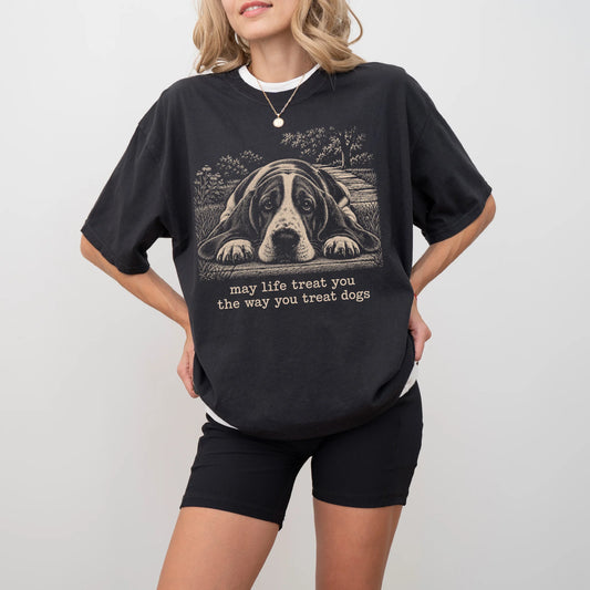 Basset Hound Karma Comfort Colors T-shirt in Black — Studio Lifestyle