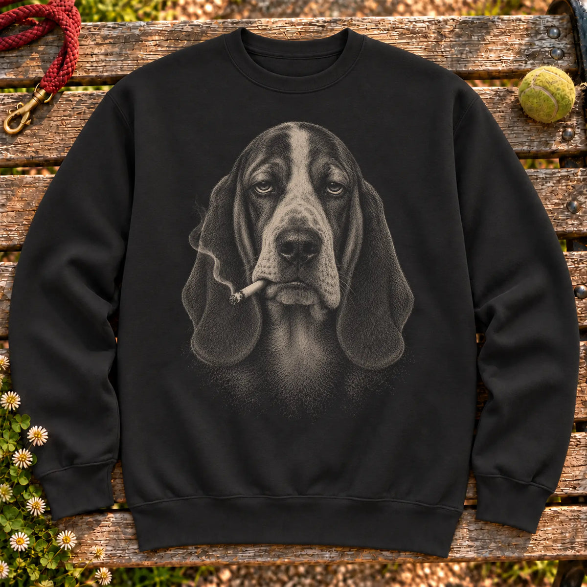 Basset Hound smoking design on a Black sweatshirt