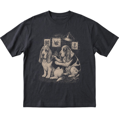 Black Basset Hound Dog Tattoo Artist shirt laid flat