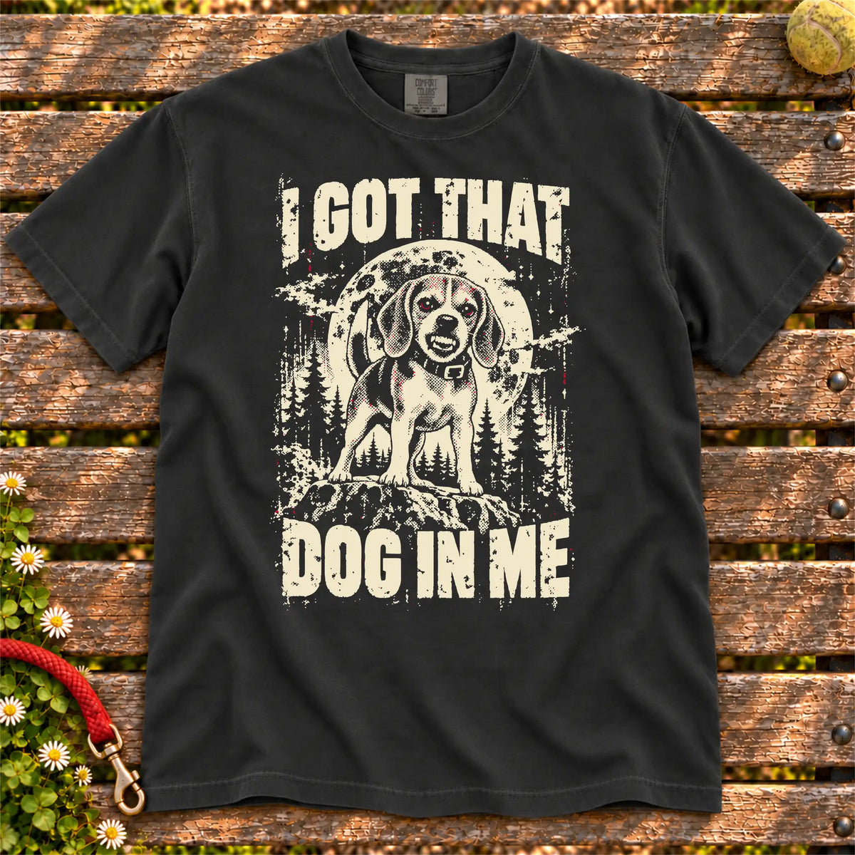 Black Beagle I Got That Dog in Me T-shirt, full garment view