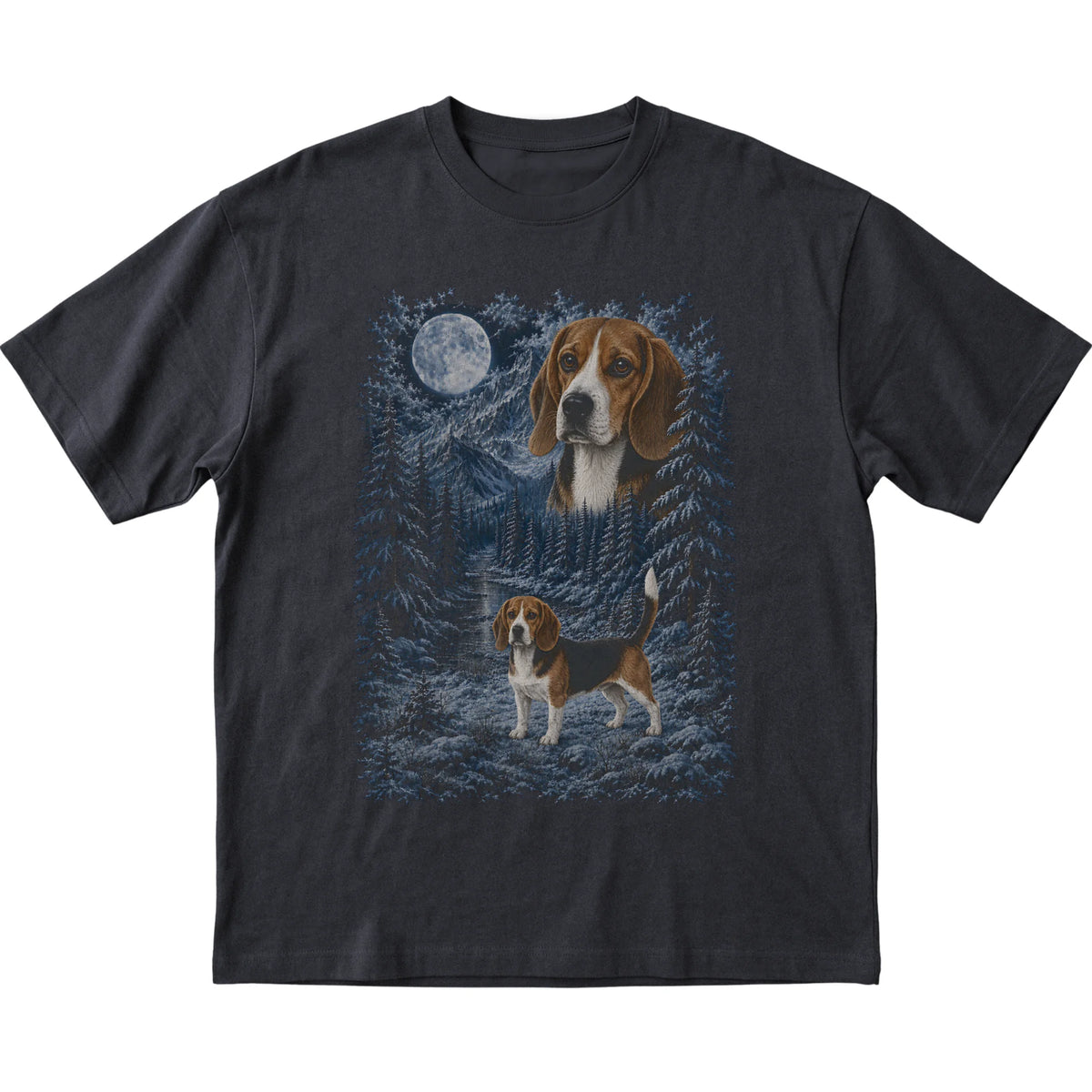 Beagle Forest Moon T-Shirt in Black