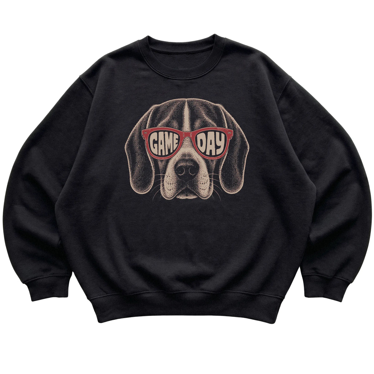 Black Beagle Game Day Sunglasses sweatshirt, laid flat