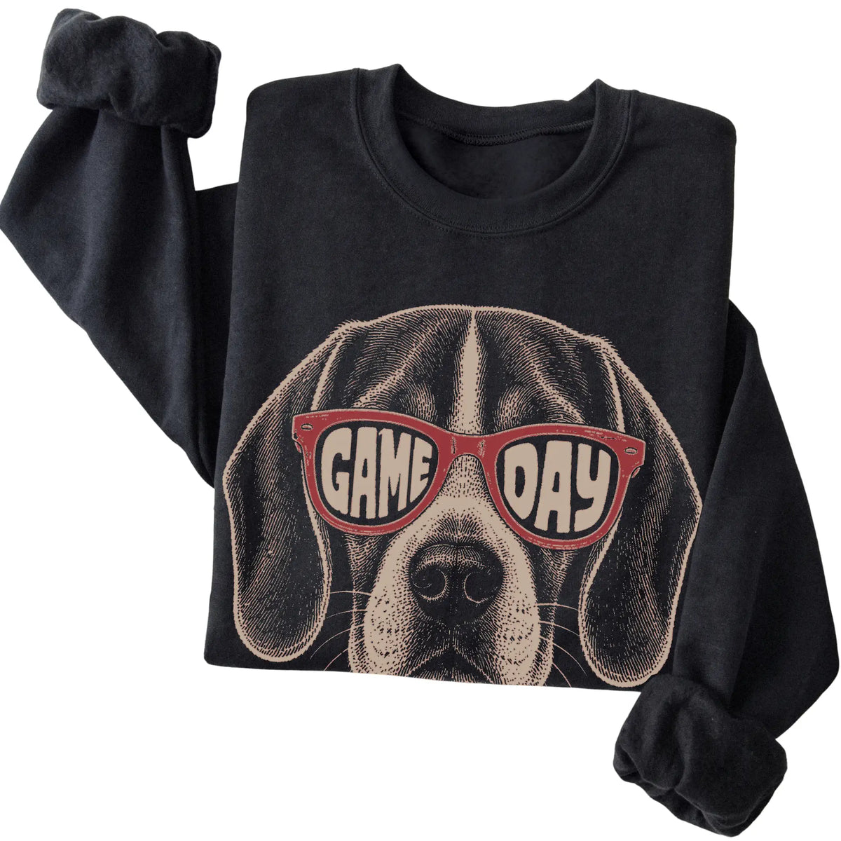 Black Beagle Game Day Sunglasses sweatshirt, folded