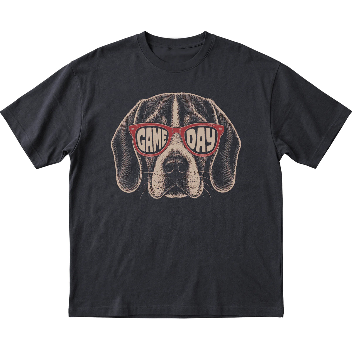 Black Beagle Game Day Sunglasses T-shirt, laid flat