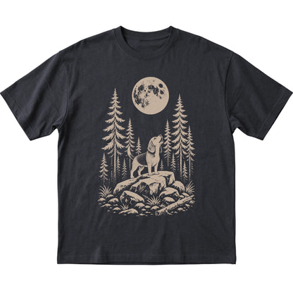Close view of Beagle Howling at the Moon artwork on Black softstyle T-shirt