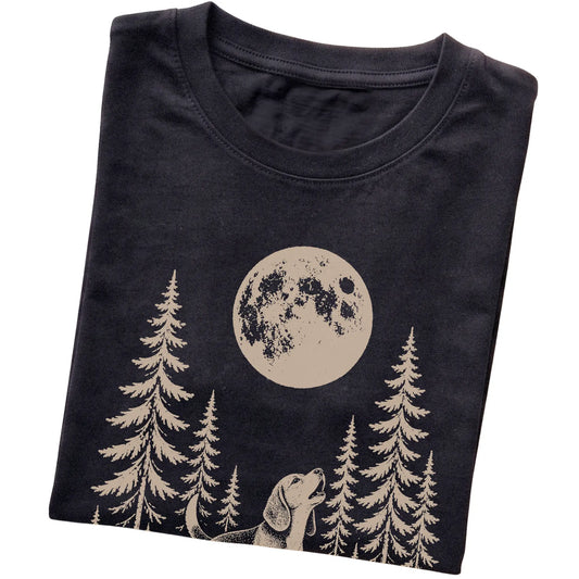 Beagle Howling at the Moon softstyle T-shirt in Black
