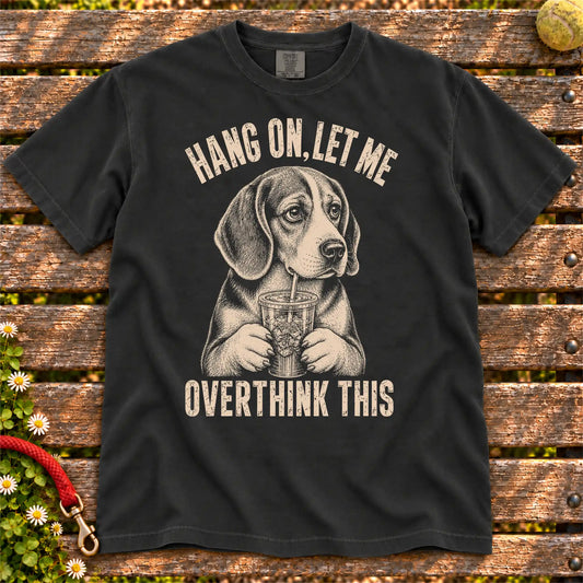Overthinking Beagle design on a Black Comfort Colors T-shirt, shown flat